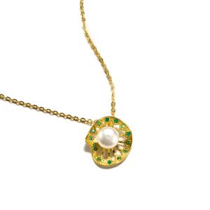 Ensemble de bijoux en perles de culture d'eau douce - Bague, collier, boucles d'oreilles avec agate verte en argent sterling plaqué or 7 mm - Cadeau de fête - Product Image 2