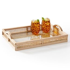 Bandeja decorativa versátil para servir de ratán con diseño compacto para aperitivos de té y café y arreglo elegante para el hogar - Product Image 5