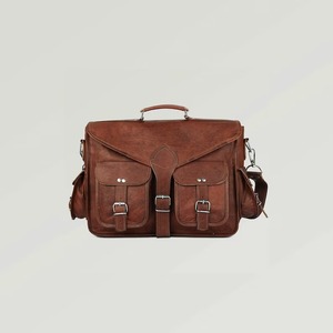 Personalised 15\" <b>Men's</b> Fashionable Leather Briefcase Satchel Messenger <b>Bag</b> Custom Cross Body Zipper Embroidery Button - Product Image 4