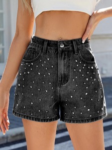 Pantalones cortos de mezclilla con estampado de piedra 3D personalizados Premium 2025 nuevos pantalones cortos lavados para mujer Pantalones cortos de verano elegantes para mujer - Product Image 6