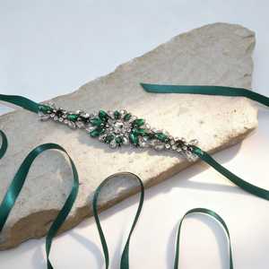 Bridella BS142KL <b>Wedding</b> <b>Belt</b> Green with Rhinestone Embellishment Adjustable Fit for Proms & Formal Events - Product Image 3