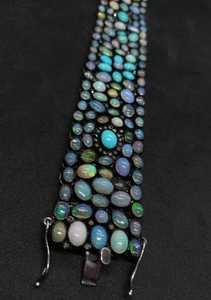 Pulsera de turquesa de ópalo etíope, circón de corte rosa, pavé de plata de ley, joyería de piedras preciosas hecha a mano, regalo para ella - Product Image 2