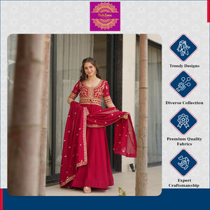 Vestido de Fiesta de Alta Costura FABZONE, Bordado, de Media Manga, en Seda Vichitra, Listo para Usar, con Dupatta - Product Image 5