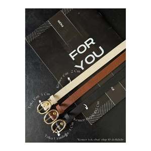 เข็มขัดเส้นเล็ก 3 ชิ้น พร้อมหัวเข็มขัดสีทอง เข็มขัดสำหรับกางเกง เข็มขัดสำหรับเสื้อเชิ้ต เข็มขัดสำหรับแจ็คเก็ต เข็มขัดสำหรับชุดเดรส - สีดำ-สีแทน-สีเบจ - Product Image 1