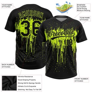 Negro negro-verde neón 3D patrón dos botones Unisex Softball Jersey totalmente personalizado sublimado Softball Jerseys con su diseño - Product Image 3