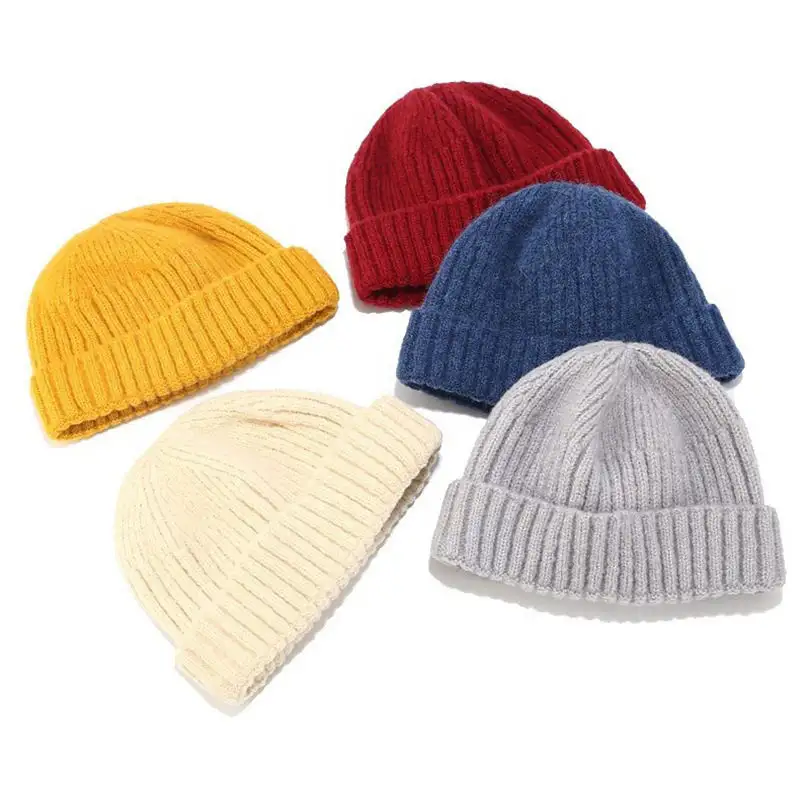 सर्दियों सादा रंगे कस्टम Beanie टोपी गर्म बुना हुआ Beanie कस्टम लोगो लघु मछुआरे Beanie