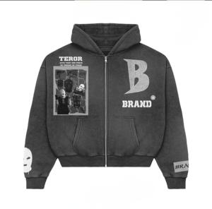 Ensemble de jogging personnalisé avec fermeture éclair surdimensionnée délavé à l'acide délavé au soleil ensemble de survêtement ensemble de sweat à capuche large - Product Image 1