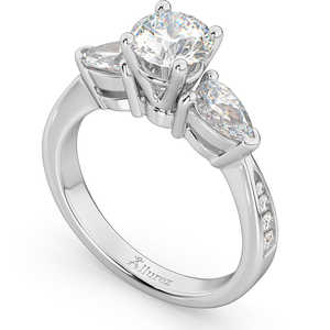 Bague de fiançailles en or blanc 18 carats avec deux diamants taille poire 0,51 ct, clarté VS2-SI1, sertissage à griffes et canal, bijoux pour femme - Product Image 3