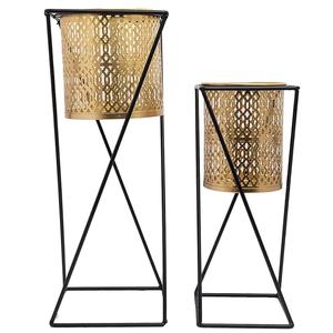 Suministros de jardín Macetas de metal de hierro y macetas de macetas en forma redonda color dorado Juego de 2 piezas maceta Interior Exterior - Product Image 6