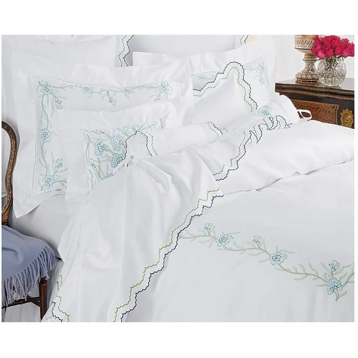 Custom Embroidery Luxury Bedding Set Duvet Cover Sets High Quality White Cotton Sateen Comforter for Home Hotel Wedding