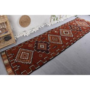 พรมเฮอร์กีตุรกี ขนาด 3.2x11.5 ฟุต สีแดงส้มไล่เฉด ทำจากขนสัตว์ วินเทจ - Product Image 2