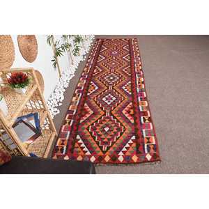 3.3x11.2 ft Rug, <b>Runner</b> Turkish Rug, <b>Red</b> Herki Bordered Rug - Product Image 1