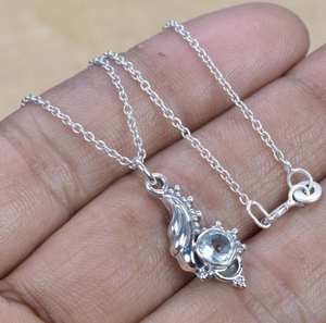 Collar con Colgante de Plata de Ley con Topacio Azul, Joyería con Piedras Preciosas, Piedra de Nacimiento de Noviembre, Regalo Hecho a Mano para Mujer - Product Image 3