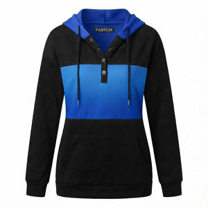 Sweat-shirts à capuche pour femmes élégants et personnalisés, col Henley à boutons, pull à poche kangourou, manches longues, coupe ample décontractée, sweat-shirts d'automne - Product Image 4