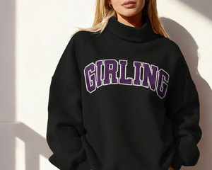 Sweat-shirt à col montant en molleton uni décontracté à manches longues personnalisé pour l'automne/l'hiver avec logo sur le devant, sweat-shirt à col montant pour femmes - Product Image 1