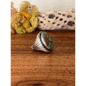 Turquoise & Sterling Silver <b>Ring</b> Size 9-Handmade <b>Boho</b> Jewelry Rhodium Plated Pear Cut Stone - Product Image 3