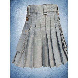 Meilleures ventes : Kilt écossais utilitaire pour homme en denim gris avec sangles en cuir et poches cargo 2026 - Product Image 3