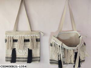 Sac fourre-tout chic bohème en coton uni, écologique, élégamment fait à la main, réutilisable, pour usage quotidien, avec fermeture éclair pour femme - Product Image 3