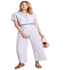 Top corto de cintura alta y Pantalón ancho para mujer, conjunto de pantalones de lino de dos piezas, top de lino elegante - Product Image 1
