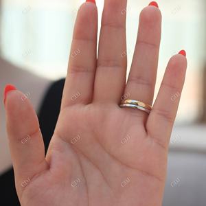 High Quality Wedding Band <b>Set</b> 2 Pieces Classic Plain Gold Band Half Eternity Moissanite Rose Gold Engagement <b>Ring</b> for <b>Women</b> - Product Image 5