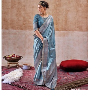 Vêtements indiens traditionnels haute sur demande Saree en soie de satin pur pour femmes Saree brodé à vendre - Product Image 1