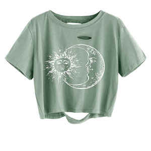 Camisetas 95 de algodón y 5 LICRA para mujer, Tops cortos lisos con etiqueta privada personalizada - Product Image 4