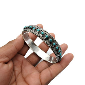 Bracelet et bracelet classiques livrés avec des pierres précieuses de turquoise naturelle en argent sterling 925 bijoux Boho faits à la main fournisseurs en vrac - Product Image 4