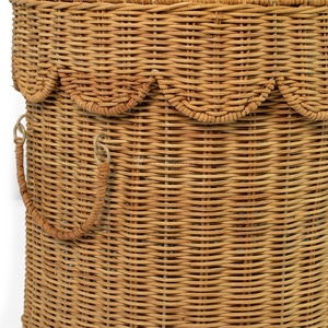 Scalloped Rattan Storage <b>Baskets</b>, Oval StackableHandle Rustic Multi Purpose Organizers For Storage Containers, Laundry <b>Basket</b> - Product Image 2