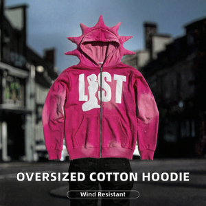 Sweat à capuche zippé personnalisé en polyester/coton écoresponsable, délavé à l'acide, effet soleil, avec motif lettres, pour homme, streetwear automne - Product Image 2