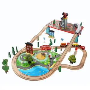 बच्चों के लिए लकड़ी का ट्रेन ट्रैक सेट, छोटे बच्चों के लिए खिलौना ट्रेन ट्रैक 88 पीस प्रीमियम लकड़ी निर्माण खिलौने लकड़ी की ट्रेन