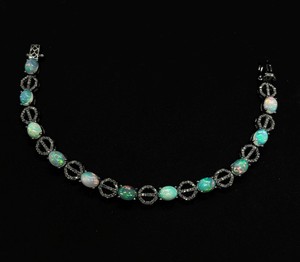 Ethiopian Opal <b>Bracelet</b> With Rosecut Diamond Pave Handmade 925 Sterling Silver October <b>Birthstone</b> Jewelry Gift - Product Image 5