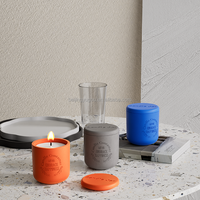 Pot de bougie en béton de haute qualité avec couvercle en bois forme de rectangle de conception unique pour la décoration intérieure avec parfum personnalisé pour l'éclairage