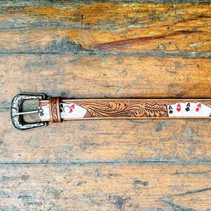 เข็มขัดหนังแท้ลายเพสลีย์สไตล์คาวบอยตะวันตก ยี่ห้อ R M INTERNATION  ทำด้วยมือ หัวเข็มขัดโลหะผสมสังกะสี ทนทาน ดีไซน์หรูหรา ผลิตตามสั่ง - Product Image 3