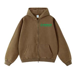 High Quality 450 GSM Streetwear Zipper <b>Hoodies</b> Men Unisex Thermal French Terry Vintage Distress Winter 100% Cotton Quick Dry - Product Image 2