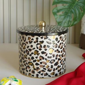 Mango de perilla de recipiente redondo de Metal de 175x155mm 3.5L Patrón de estampado de leopardo dorado Almacenamiento y contenedor de alimentos - Product Image 5
