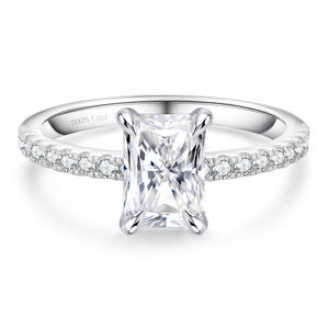 Bague en argent sterling 925 plaqué or blanc 14 carats avec diamant moissanite taille radiant 1 carat, bijoux fins de fiançailles solides S925 pour femmes - Product Image 1