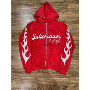 Sudadera con capucha y cremallera de invierno de fabricación profesional para ropa informal 2025 nueva llegada cremallera desgastada con diamantes de imitación 100% algodón alto - Product Image 1