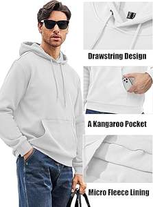 Sudadera con Capucha para Hombre, Estilo Casual de Invierno, Lavado Ácido, Color Sólido, 100% Algodón, Felpa, Secado Rápido, Transpirable, Corte Regular - Product Image 5