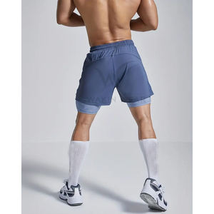 Collants de course et de fitness respirants à haute élasticité 2 en 1 avec cordon de serrage à la taille Short athlétique bleu clair en mélange de polyester - Product Image 5