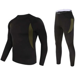 Ensemble de vêtements de sport pour homme, doublé en polaire à séchage rapide, pour le cyclisme en plein air, sous-vêtements thermiques, absorbant la transpiration, compression - Product Image 4