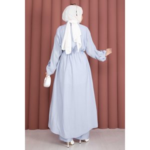 Conjunto de Pantalones y Túnica Azul Cielo Casual de Otoño para Bebé, Dos Piezas Holgadas con Cremallera en la Cintura, Top de Punto de Algodón, Patrón Liso, Tejido de Tela - Product Image 5