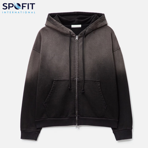 เสื้อฮู้ดฟอกสีสำหรับผู้ชายผ้าฝ้ายฝรั่งเศสคุณภาพสูงเสื้อมีซิปสองทาง - Product Image 1