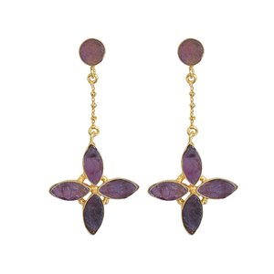 Pendientes de Moda con Amatista Marquise y Perla de Agua Dulce, Chapados en Oro de 14K/18K, Engaste de Bisel en Latón, Joyería para Regalo - Product Image 1