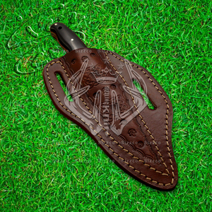 Hermoso cuchillo hecho a mano de acero D2 de hoja fija para caza, Camping, con Funda de cuero, ciervo, mango de cuerno de Toro, regalo para él - Product Image 5