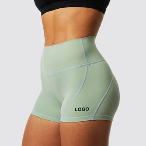 Women's High <b>Waist</b> Gym Shorts with New Logo Embroidery Stretchy Yoga Basic Booty Shorts Plain Dyed for Girls and Women - Product Image 1