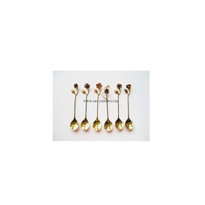 Ensemble de cuillères et ustensiles de cuisine, poignée en forme de fleur, merveilleux ensemble plat de couverts de cuisine décoratifs de table en or poli - Product Image 1