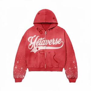Sweat-shirts à capuche pour hommes 100% coton, qualité supérieure, broderie usée, épaules tombantes, strass, mode streetwear, sweat-shirts décontractés - Product Image 4