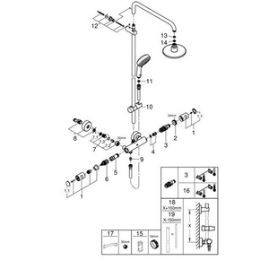 Para el sistema de ducha termostático a batería Grohe TEMPESTA C SYSTEM 160 m, juego de baño cromado - Product Image 3
