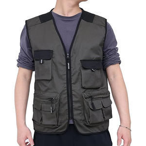 Gilet d'été fin pour hommes Manteau de couleur unie en maille respirant multi-poches Gilet de voyage Camping Pêche Photographie Gilet de travail Top - Product Image 1