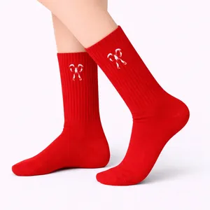 Red <b>Socks</b> for Boys Breathable and Warm with Sugarcane Embroidery Knitted in Nylon and <b>Silk</b> for Daily Use in All Seasons - Product Image 2